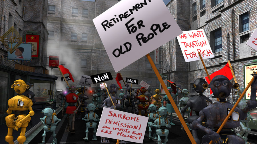 La manifestation des robots à été un grand succès, plusieurs millions ont défilés dans les rues pour manifester leurs colère